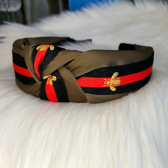 Accessories - Gold Bee Knot Headband in Olive Green